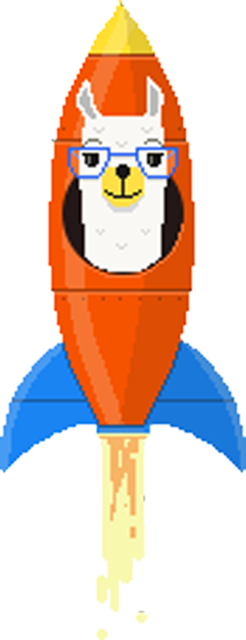 Geeklama mascot on a rocket